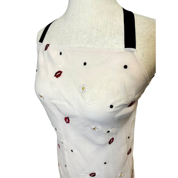 Finders Keepers Chi Chi Slip Dress M NWT Vanilla Daisy Lip Embroidered Mesh Maxi - Picture 4 of 11